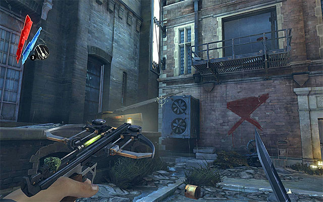 After examining the immediate surroundings of the first wall of light, go into the alley to the right - Exploring the area near the first Wall of Light - Mission 2 - High Overseer Campbell - Dishonored - Game Guide and Walkthrough