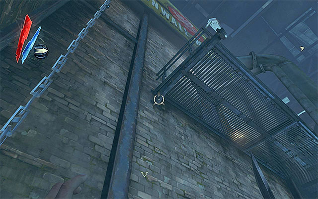 It is much more difficult to reach the door on the upper balcony (the above screenshot) - Contaminating the bootleg elixir in the Bottle Street Gang's headquarters - Mission 2 - High Overseer Campbell - Dishonored - Game Guide and Walkthrough