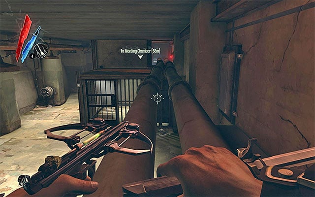 If you do not want to eliminate the enemies occupying the Kennel, you fortunately, can walk along pipes hanging below the ceiling (the above screenshot) and reach the location's other side - Infiltrating the High Overseer Campbel's building - Mission 2 - High Overseer Campbell - Dishonored - Game Guide and Walkthrough