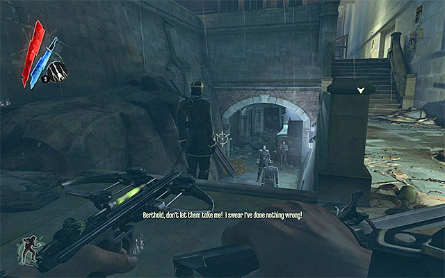 After you get to the new area, go straight ahead - Reaching the yard - Mission 2 - High Overseer Campbell - Dishonored - Game Guide and Walkthrough