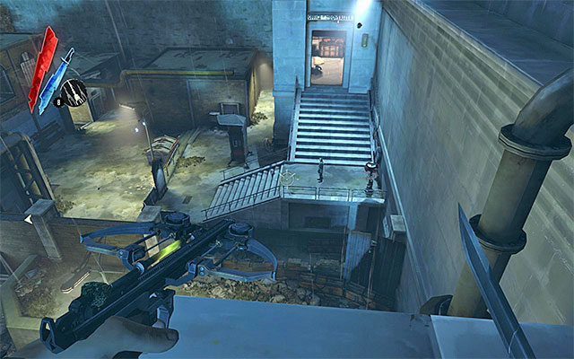 Another important location is the precinct (the above screenshot) and it's here that exploration of the yard starts if you've chosen the door on the ground floor of the High Overseer's building - Exploring the yard - Mission 2 - High Overseer Campbell - Dishonored - Game Guide and Walkthrough