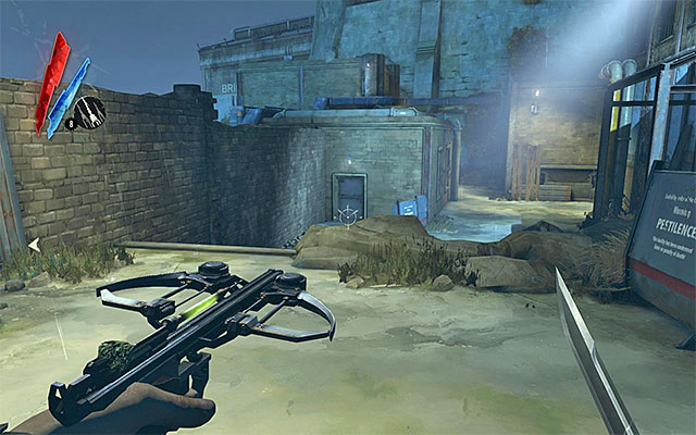 You should now explore the building located at the end of the yard (the above screenshot), i - Exploring the yard - Mission 2 - High Overseer Campbell - Dishonored - Game Guide and Walkthrough