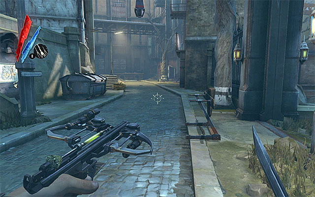 Do not go towards the bridge, because, beside weepers, you would only find there gold and food - Getting past the first watchtower - Mission 3 - House of Pleasure - Dishonored - Game Guide and Walkthrough