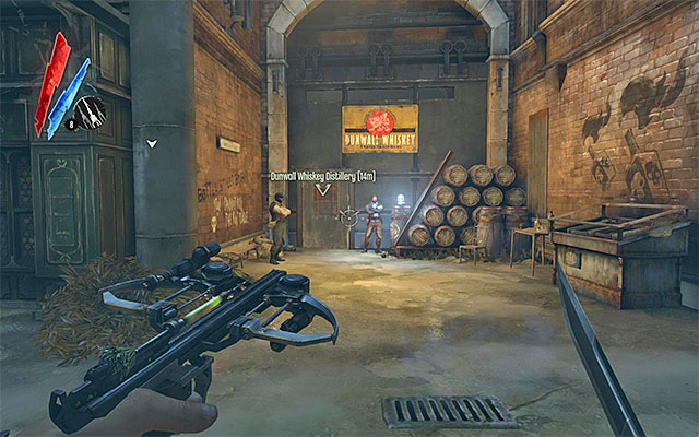 In order to meet with Slackjaw, you need to go through the passage leading up to the [Dunwall Whiskey Distillery] location - Meeting with the Bottle Street Gang leader - Mission 3 - House of Pleasure - Dishonored - Game Guide and Walkthrough