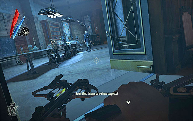 The most important thing is to reach the second floor and more precisely, the main laboratory room shown in the above screenshot - Finding Crowley in Dr Galvani's flat - Mission 3 - House of Pleasure - Dishonored - Game Guide and Walkthrough