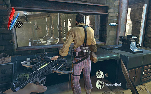 Leave the building through any of the doors, and go to the [Dunwall Whiskey Distillery] again - Finding Crowley in Dr Galvani's flat - Mission 3 - House of Pleasure - Dishonored - Game Guide and Walkthrough