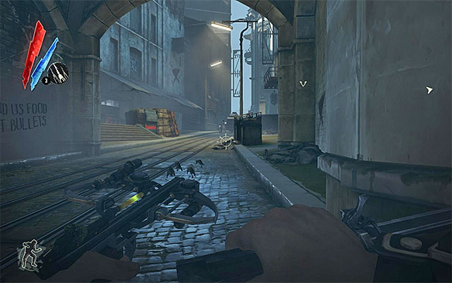 If you have entered through the main entrance, you will start the exploration of The Golden Cat at the road leading up to the club - Infiltrating the Golden Cat club - Mission 3 - House of Pleasure - Dishonored - Game Guide and Walkthrough