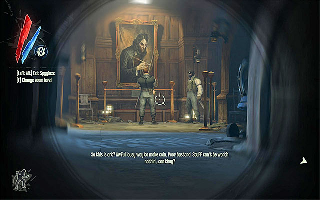 The first floor is patrolled by two gangters and, if you want to explore the area, it would be good to eliminate them quietly - Exploring the Art Dealer's Apartment - Mission 3 - House of Pleasure - Dishonored - Game Guide and Walkthrough