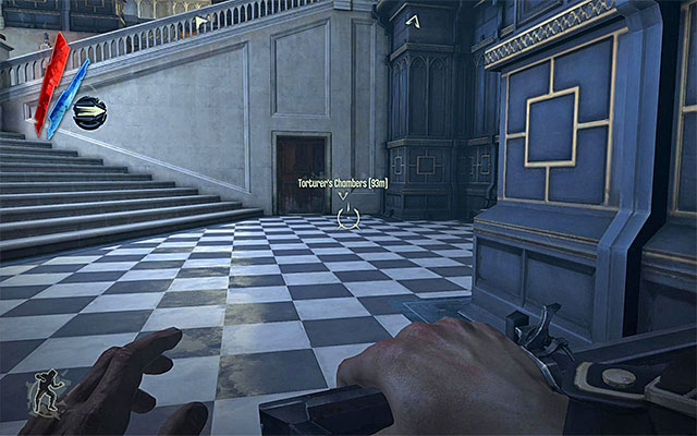 The door to the right of the hal lead to the room with the underwater tunnel in it (the one you may have used to infiltrate the Tower) - Exploring the Dunwall Tower Ground Floor - Mission 6 - Return to the Tower - Dishonored - Game Guide and Walkthrough