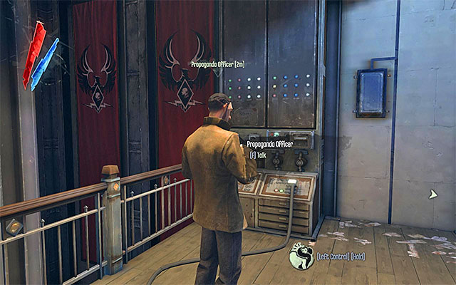 Approach the Propaganda Officer and initiate a conversation with him - Exploring the Dunwall Tower Third Floor - Mission 6 - Return to the Tower - Dishonored - Game Guide and Walkthrough