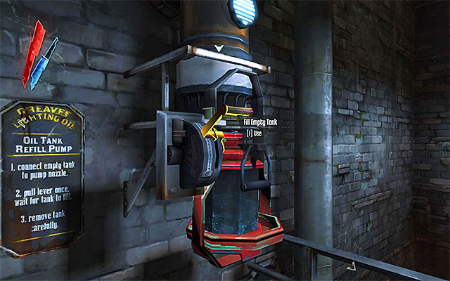 Lift the tank now and carry it over to the device to the right (the above screenshot) - Activating the arc pylon on the workshops roof - Mission 8 - The Loyalists - Dishonored - Game Guide and Walkthrough