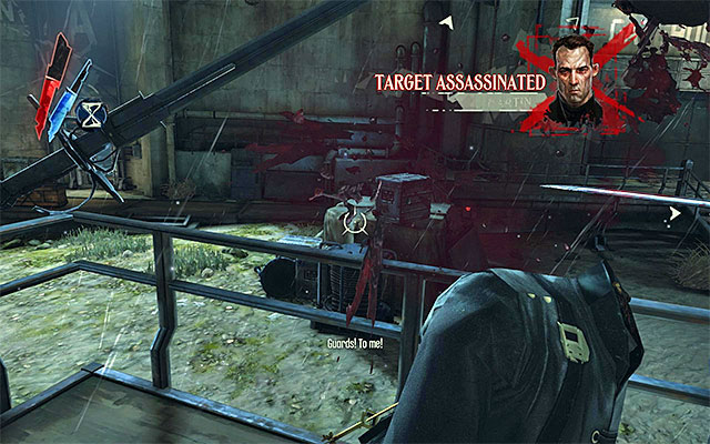 If your chaos rate is high at current, in the yard, apart from regular enemies, you will encounter one of the traitors, i - Exploring the fort - Mission 9 - The Light at the End - Dishonored - Game Guide and Walkthrough