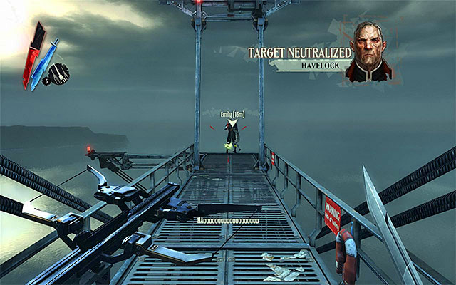 You can also use your ranged weapon to dispose of the admiral, and use your pistol or your crossbow to hit him - Endings - Mission 9 - The Light at the End - Dishonored - Game Guide and Walkthrough