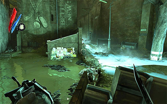 After you reach the end of the water reservoir, turn left and take the path shown in the above screenshot - Making your way to the Greaves Refinery - Mission 7 - The Flooded District - Dishonored - Game Guide and Walkthrough