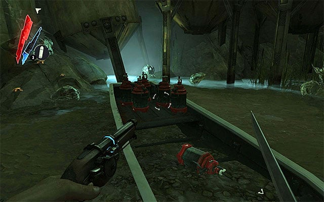 It isn't an easy thing to get inside the refinery building, and it's only possible by solving a puzzle of a kind, consisting in setting the machinery here into motion - Reaching the location where Corvo's gear was dropped - Mission 7 - The Flooded District - Dishonored - Game Guide and Walkthrough