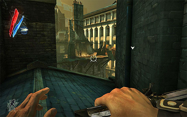 While exploring the [Central Rudshore], you also need to watch out for numerous assassins that are staying here, especially that they won't be staying on rooftops anymore and, instead, they will be patrolling balconies ad ledges below - Exploring Central Rudshore - Mission 7 - The Flooded District - Dishonored - Game Guide and Walkthrough