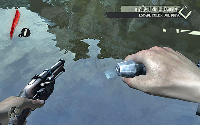 Go through the hole in the wall and jump into water - Breaking free from Coolridge's prison - Mission 1 - Dishonored - Dishonored - Game Guide and Walkthrough