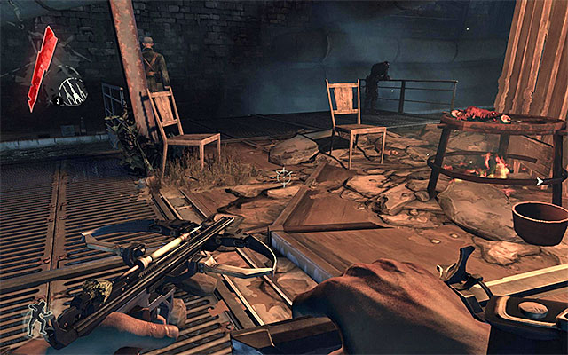 You can equally well eliminate the three guards around, but due to dim lighting of the area might this prove burdensome - Finding a way out of the sewers - Mission 1 - Dishonored - Dishonored - Game Guide and Walkthrough