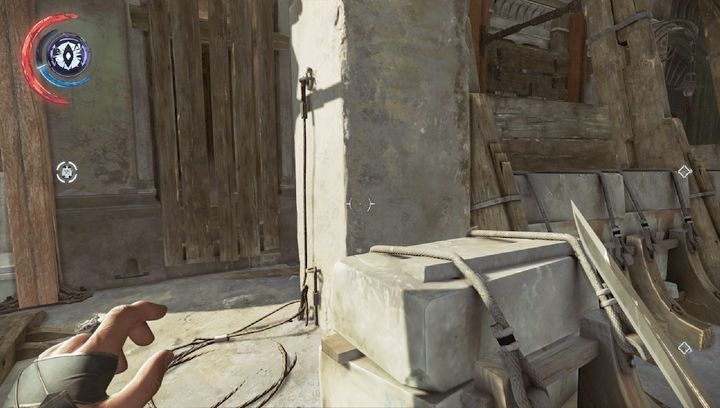 Once youve talked with Meagan, go below and destroy the planks shown on the screenshot. - Secrets | Mission 6 - Mission 6 - Dust District - Dishonored 2 Game Guide