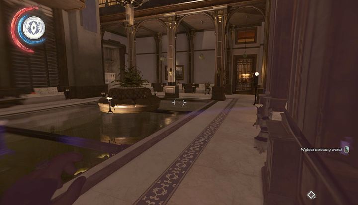 A guard sleeps on the bench, while the adjacent room contains a blueprint. - Free Anton Sokolov | Mission 4 - Mission 4 - The Clockwork Mansion - Dishonored 2 Game Guide