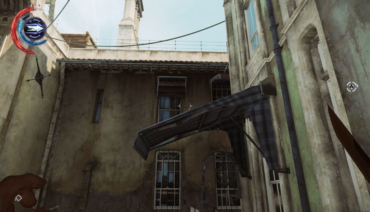 Jump on the awning and then onto the roof to get to the Bone charm. - Secrets | Mission 2 - Mission 2 - Edge of the World - Dishonored 2 Game Guide