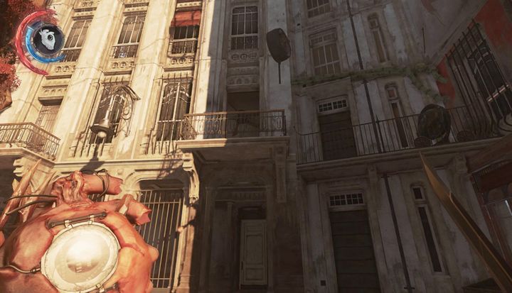 Jump on the balcony and collect the rune hidden inside of the desk, in a neighboring room. - Enter the Clockwork Mansion | Mission 4 - Mission 4 - The Clockwork Mansion - Dishonored 2 Game Guide