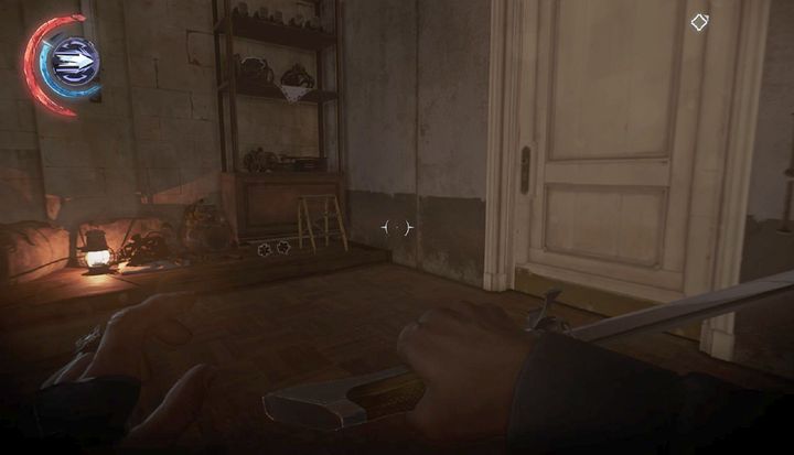 The door on the right is the main entrance to the lab. Lift is located to the left of it. - Take out Kirin Jindosh | Mission 4 - Mission 4 - The Clockwork Mansion - Dishonored 2 Game Guide