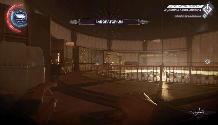 Jindosh is located on the right side of the room, but the mechanical soldier patrolling the area will notice you. - Take out Kirin Jindosh | Mission 4 - Mission 4 - The Clockwork Mansion - Dishonored 2 Game Guide