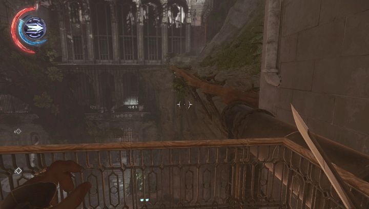 Via the cliff on the right side, you can get to Breannas. - Eliminate Breanna Ashworth | Mission 5 - Mission 5 - The Royal Conservatory - Dishonored 2 Game Guide