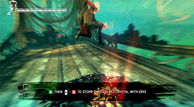 Enter new area and notice a red place on a floor - Getting to the prison - 7: Overturn - DMC: Devil May Cry - Game Guide and Walkthrough