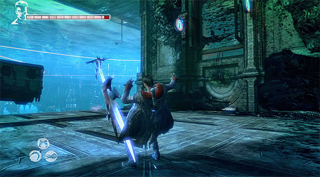 The first encounter with Harpies in front of you - Reaching a one-eyed prisoner - 7: Overturn - DMC: Devil May Cry - Game Guide and Walkthrough