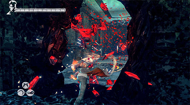 Approach a crystal in the wall - Pursuit of harpies - part number one - 8: Eyeless - DMC: Devil May Cry - Game Guide and Walkthrough