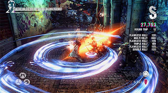 Just after the mission begins, youll have an opportunity to test Aquila - Getting inside the building of the Order - 11: The Order - DMC: Devil May Cry - Game Guide and Walkthrough