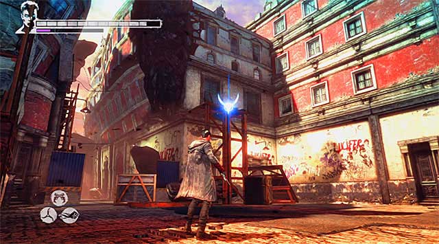 After all battles look around to find a latch shown on the screen and use Angel Lift - Getting inside the building of the Order - 11: The Order - DMC: Devil May Cry - Game Guide and Walkthrough