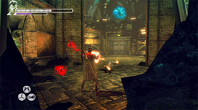 Look around and use a passage which a moment later will be exploded by soldiers assaulting Orders residence in the real world - Exploring the Orders building - 11: The Order - DMC: Devil May Cry - Game Guide and Walkthrough