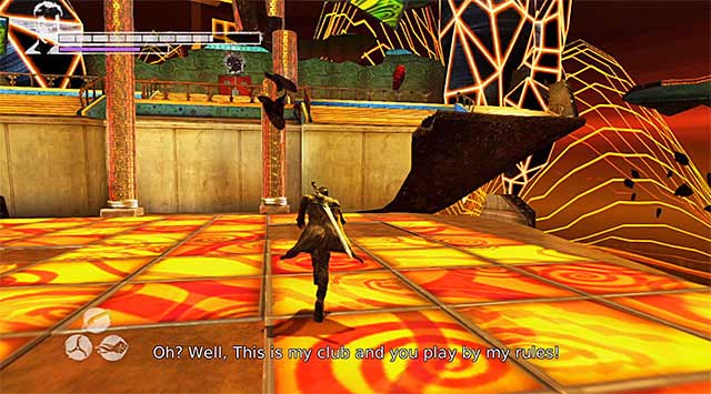 At the very beginning, turn around and jump onto an upper balcony (screen above) - Getting to the place where the first round takes place - 13: Devils Dalliance - DMC: Devil May Cry - Game Guide and Walkthrough