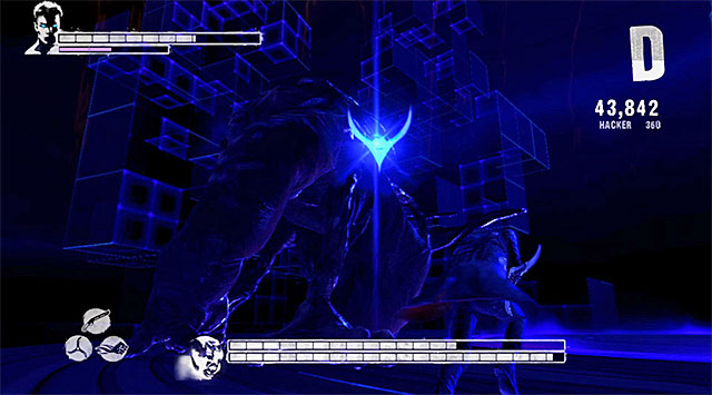 Run around boss, looking for a place to use Demon Pull (1st screen) - Boss: Mundus Spawn - 14: Last Dance - DMC: Devil May Cry - Game Guide and Walkthrough