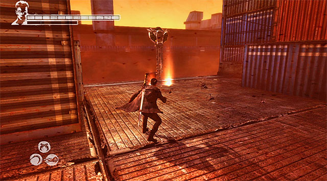Turn left and use Angel Boost to get to containers shown on the 1st screen - Going through docks - 15: The Trade - DMC: Devil May Cry - Game Guide and Walkthrough