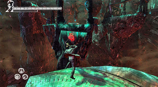 If you chose left path, jump onto a first platform and use a Demon Pull at another - Going through the first part of the Furnace of Souls - 17: Furnace of Souls - DMC: Devil May Cry - Game Guide and Walkthrough