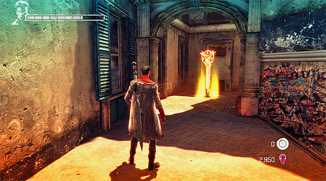 KEY 2/2 (GOLD) - Key is on one of the roofs next to the Divinity Statue - Mission 4: Under Watch - Keys - DMC: Devil May Cry - Game Guide and Walkthrough