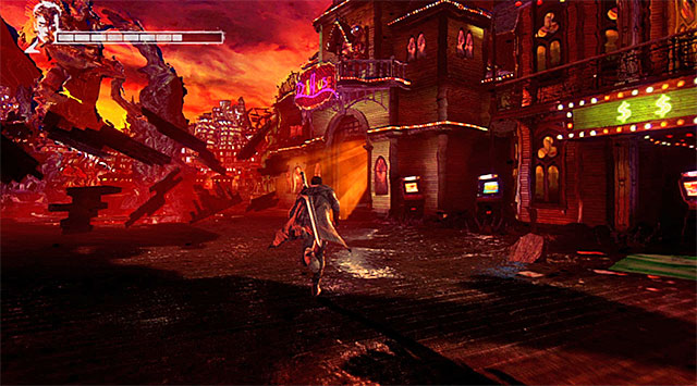 Dont count on that boss will be bored and dont fire at him because he is immortal at this moment - Going through the first part of the funfair - 1: Found - DMC: Devil May Cry - Game Guide and Walkthrough