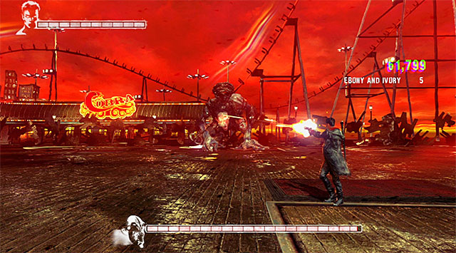 It best to attack him with pistols, staying at a safe distance - Boss: Hunter - 1: Found - DMC: Devil May Cry - Game Guide and Walkthrough