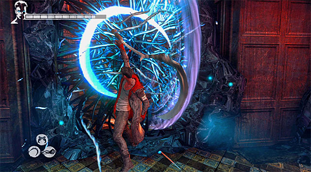 SECRET ROOM: If you repeat this mission with angelic scythe Osiris, stop where the screen above shows and destroy blue grapevine with it - Exploring the first part of the mansion - 2: Home Truths - DMC: Devil May Cry - Game Guide and Walkthrough