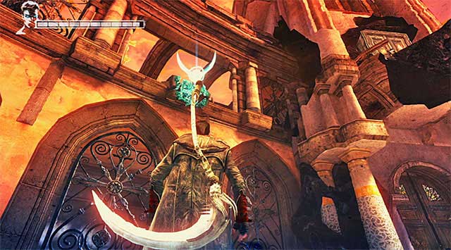 After a battle find a latch (screen) and catch it with Ophion Angel Lift - Finding the Blue Rose - 3: Bloodline - DMC: Devil May Cry - Game Guide and Walkthrough