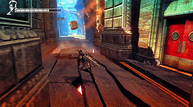 Now you can return down and choose a path on left from the statue - Reaching next cameras - 4: Under Watch - DMC: Devil May Cry - Game Guide and Walkthrough