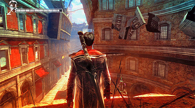 Return to where youve destroyed grapevines and place yourself as its shown on the screen above - Destroying the second camera - 4: Under Watch - DMC: Devil May Cry - Game Guide and Walkthrough