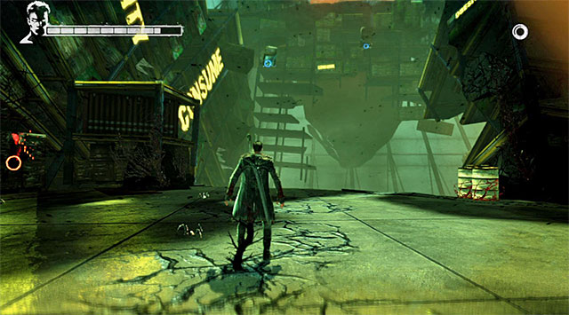 After landing on a small platform, you find yourself on another crossroads and to keep continuity choose left platforms, using demonic Pull - Going through the first warehouse - 5: Virility - DMC: Devil May Cry - Game Guide and Walkthrough