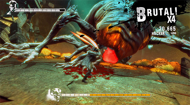 After reaching new platform, resume attacking boss and remember about double jumps and running away from acid - Boss: Succubus - first part of an encounter - 6: Secret Ingredient - DMC: Devil May Cry - Game Guide and Walkthrough