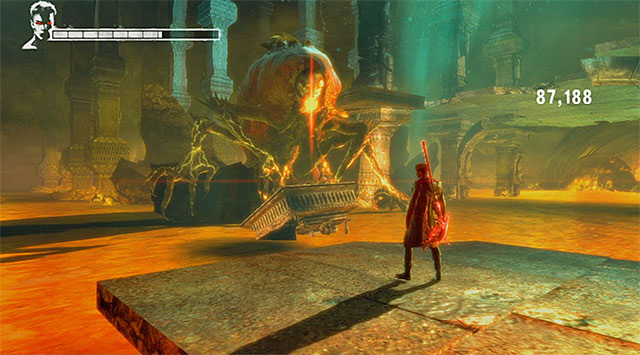 Next steps are using a Demon Pull on a red point (1st screen) and on a boss (2nd screen) - Boss: Succubus - second part of an encounter - 6: Secret Ingredient - DMC: Devil May Cry - Game Guide and Walkthrough