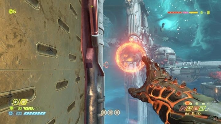 You have to jump, grab onto the bar, fly through the ring, grab the wall, and go through the rings again - Doom Eternal: Urdak walkthrough - Levels walkthrough - Doom Eternal Guide